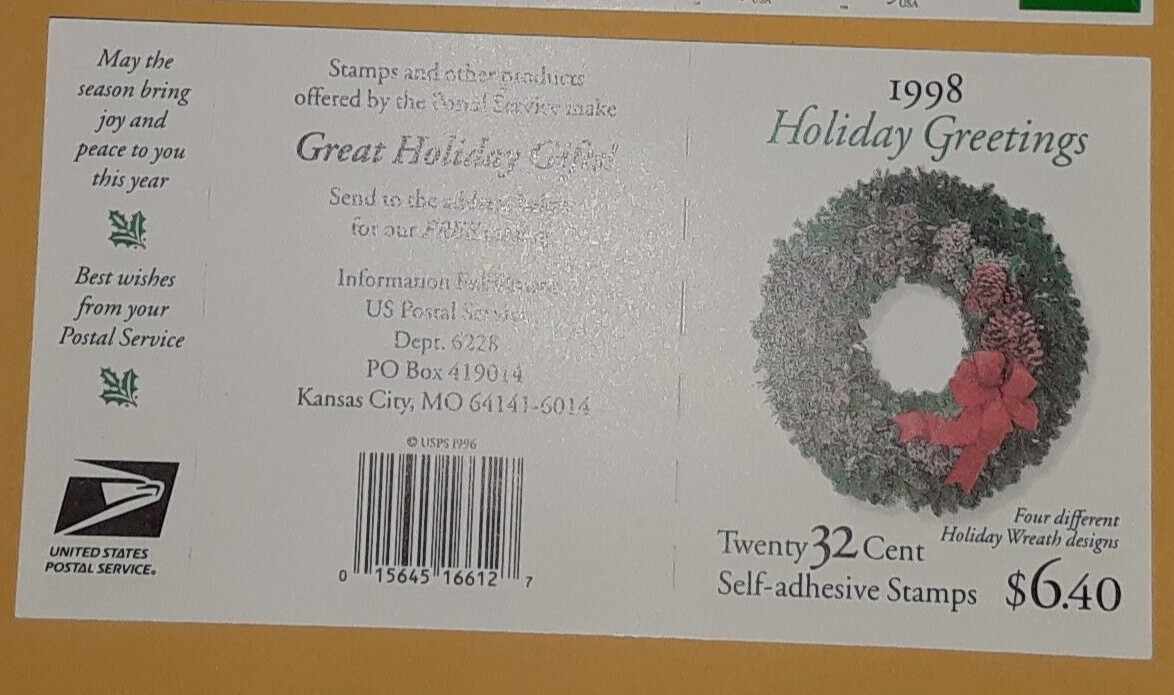 TWO x 20 = 40 of Christmas GREETINGS Wreath Designs 32¢ US Stamps Sc # 3249-3252
