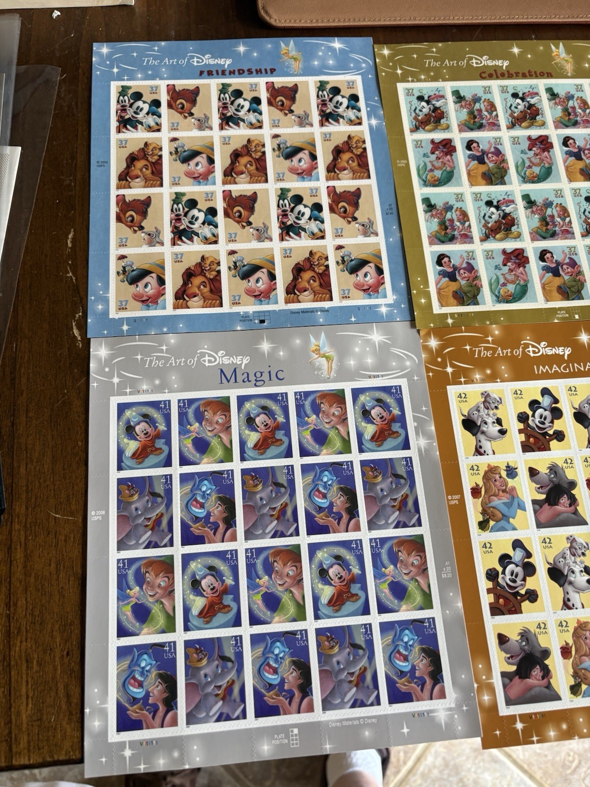 THE ART OF DISNEY Complete Set of 5 Differnt Full Sheets of 20 US Stamps 2004-08