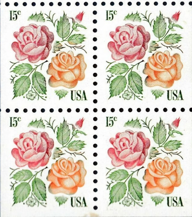 United States 15¢ Medallion Roses Postage Stamp #1737 x 100 Singles