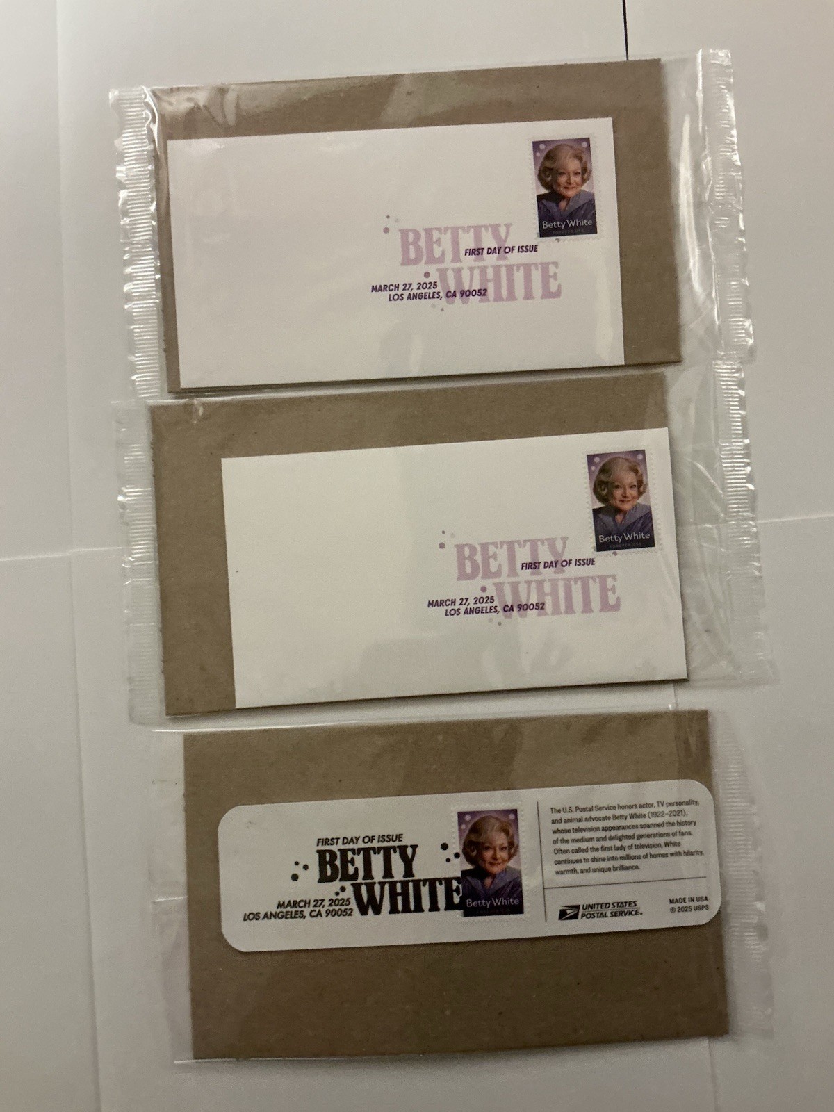 Betty White /Golden Girls (2)Betty White Stamped Envelopes + (1) Bookmark