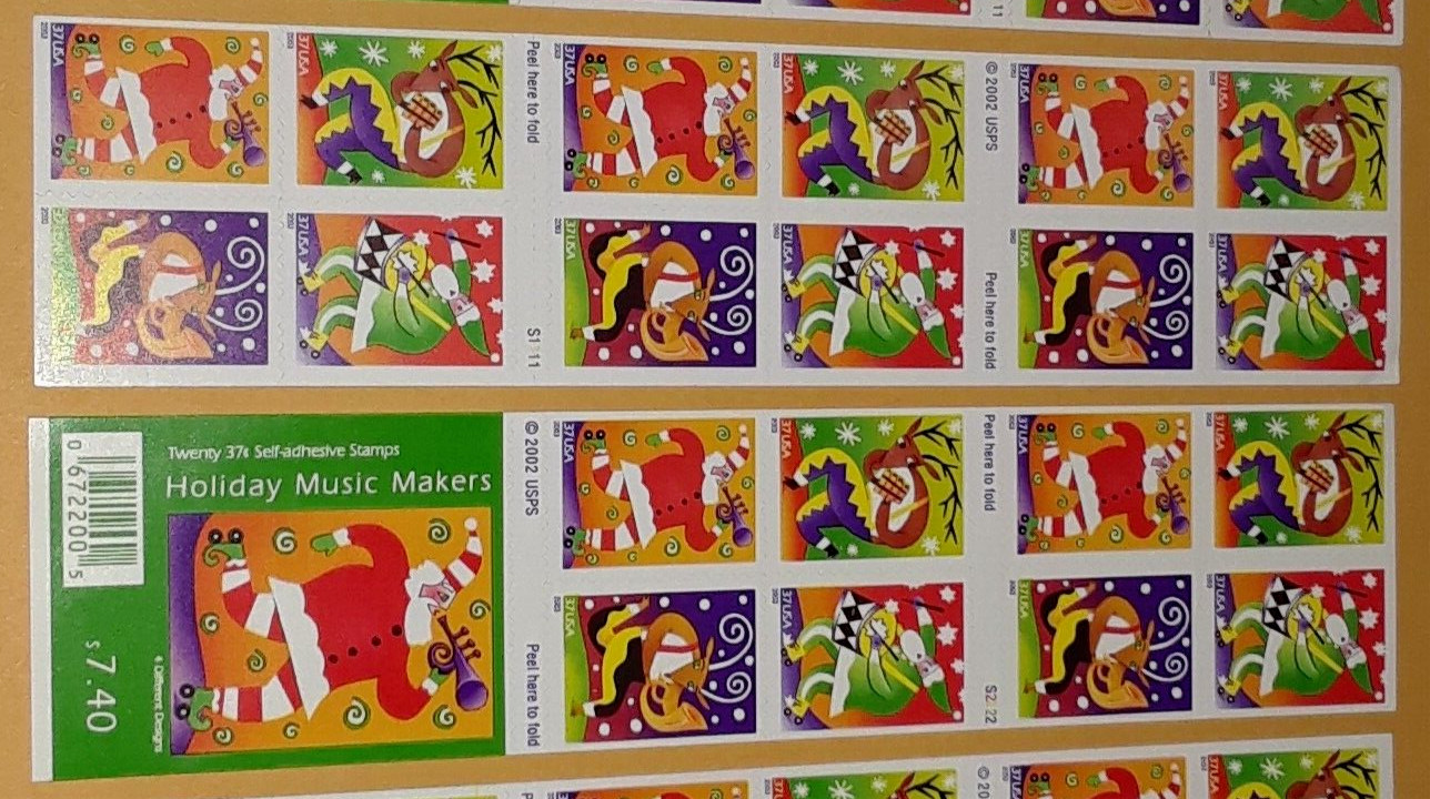 3 Booklets x 20 = 60 of Holiday MUSIC MAKERS 37¢ US Christmas Stamps # 3825-3828