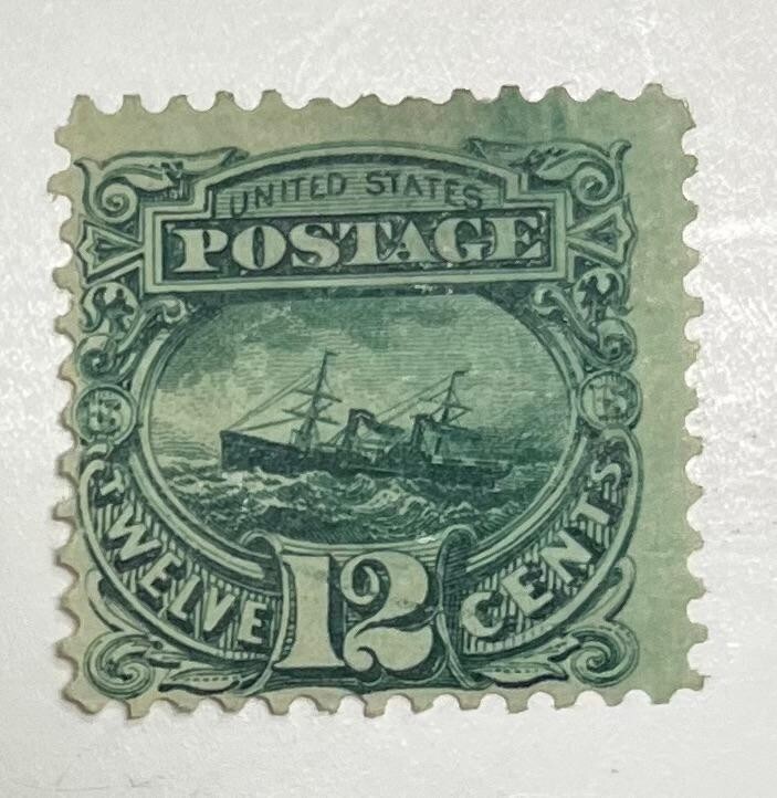 US Postage Scott #117 mint, 12-cents, Ship, green OG HR