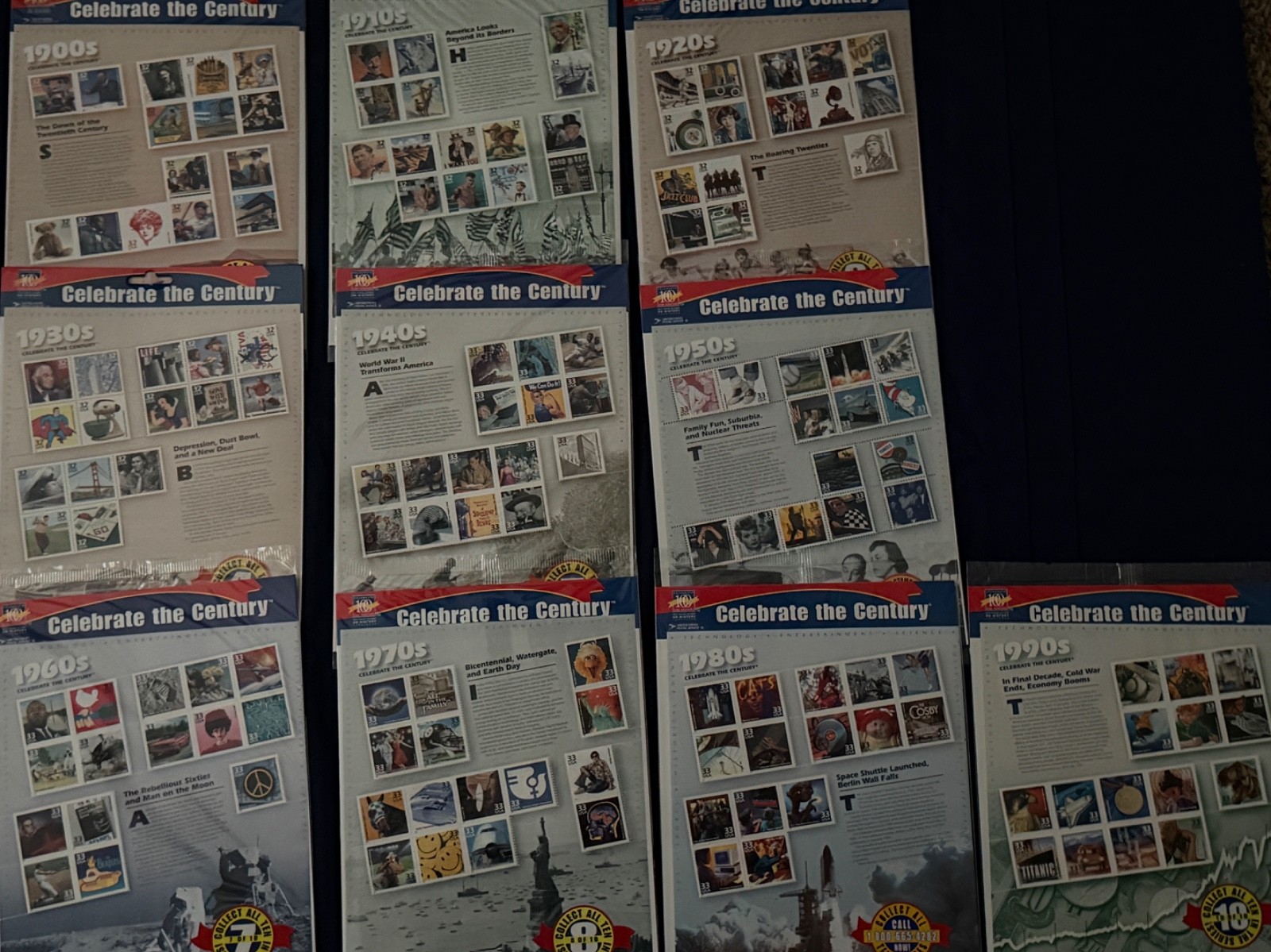 CELEBRATE THE CENTURY 1900-1990. Complete 10 Sheet Set US Stamps USA -unopened
