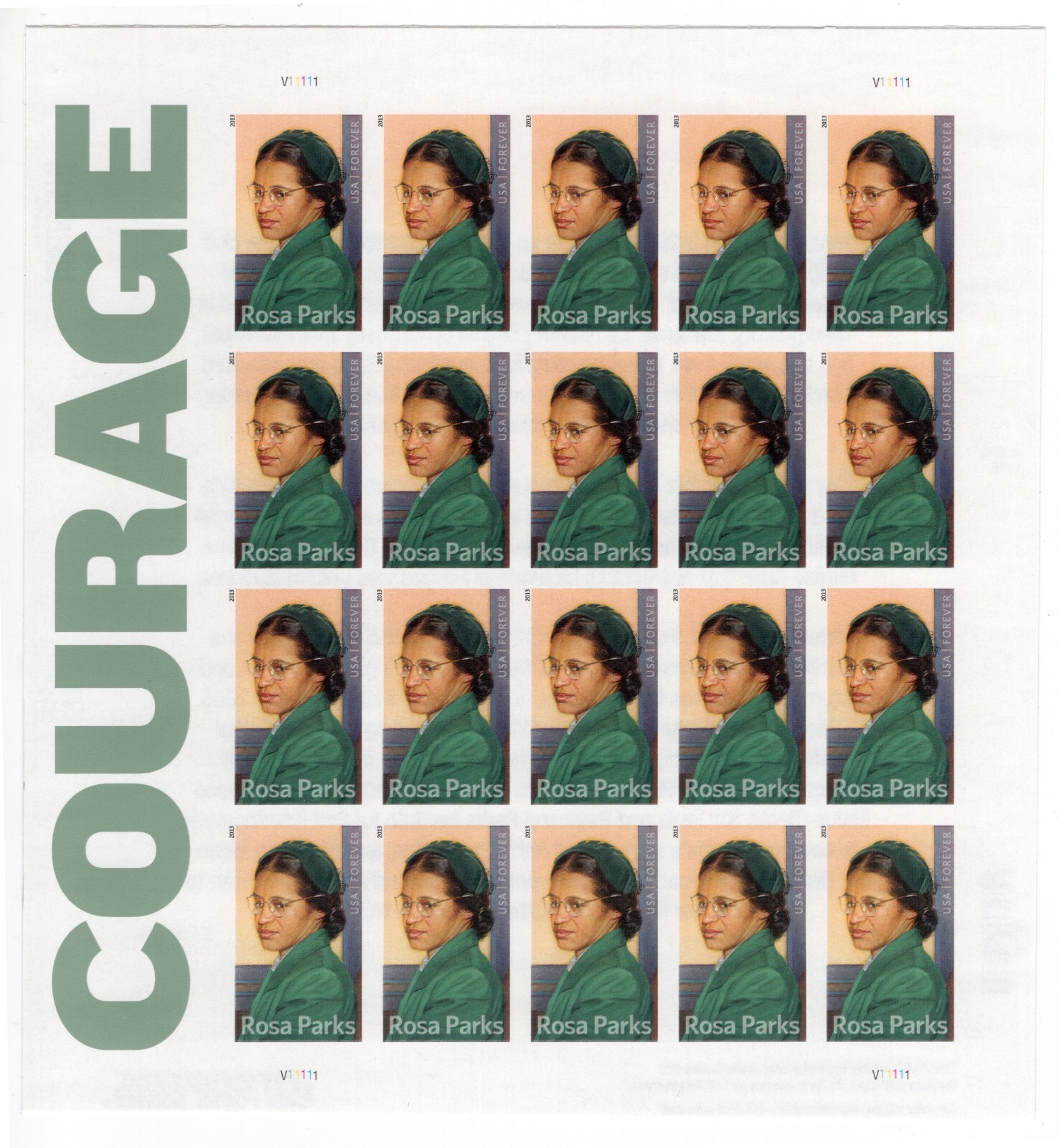 US 2013 SC 4742a Forever Rosa Parks, Courage – Imperf NDC Sheet of 20 MNH
