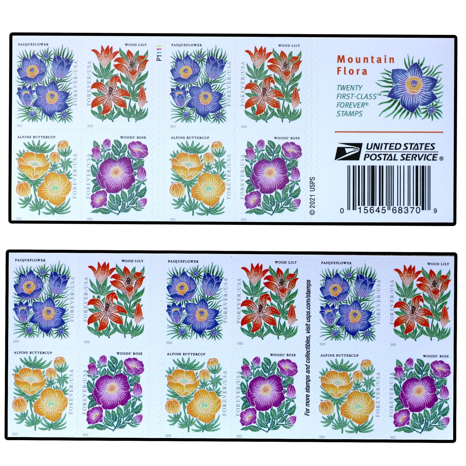USPS Forever Stamps Book of 20 Mountain Flora Flowers First Class Postage