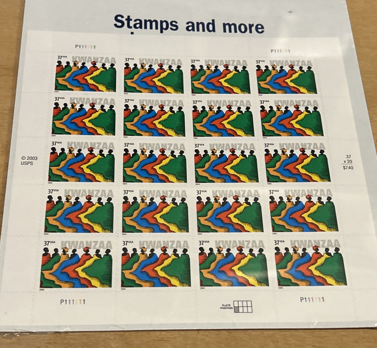 USPS 37 cent Kwanzaa Stamps, Sheet of 20, New in Sealed Package, Self Adhesive