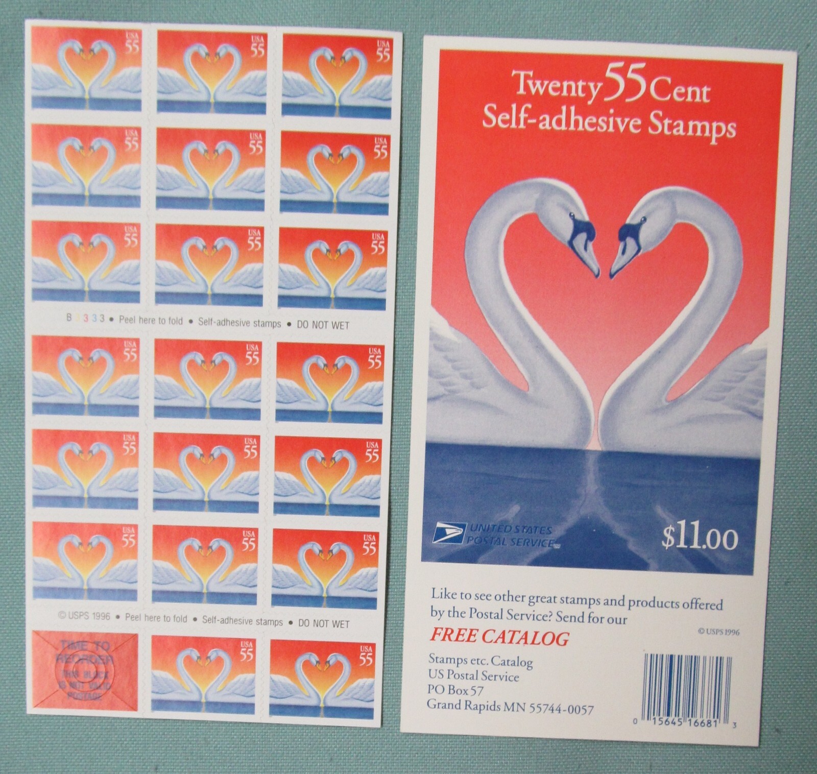Two Panes / Sheets x 20 = 40 of Love SWANS 55¢ US Postage Stamps. USA Sc # 3124