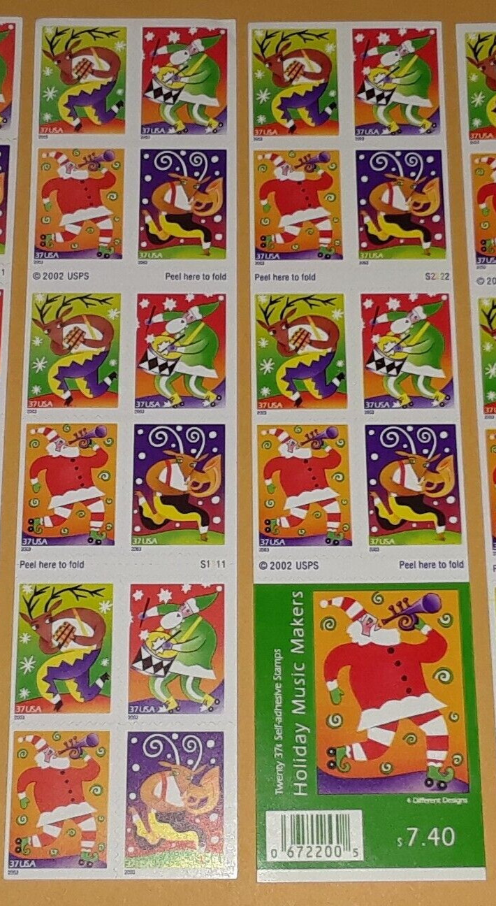 3 Booklets x 20 = 60 of Holiday MUSIC MAKERS 37¢ US Christmas Stamps # 3825-3828