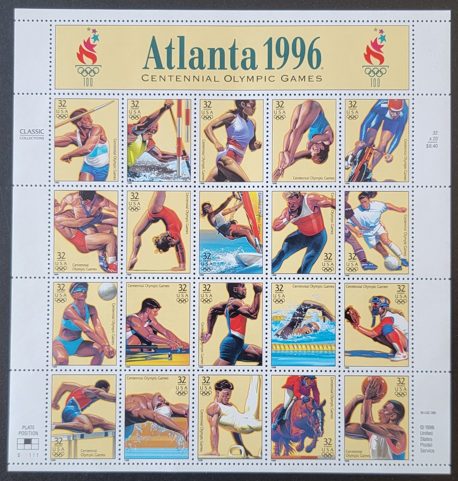 US STAMPS SCOTT # 3068 SHEET OF 20 ATLANTA 1996 GAMES STAMPS 32 CENTS – MNH