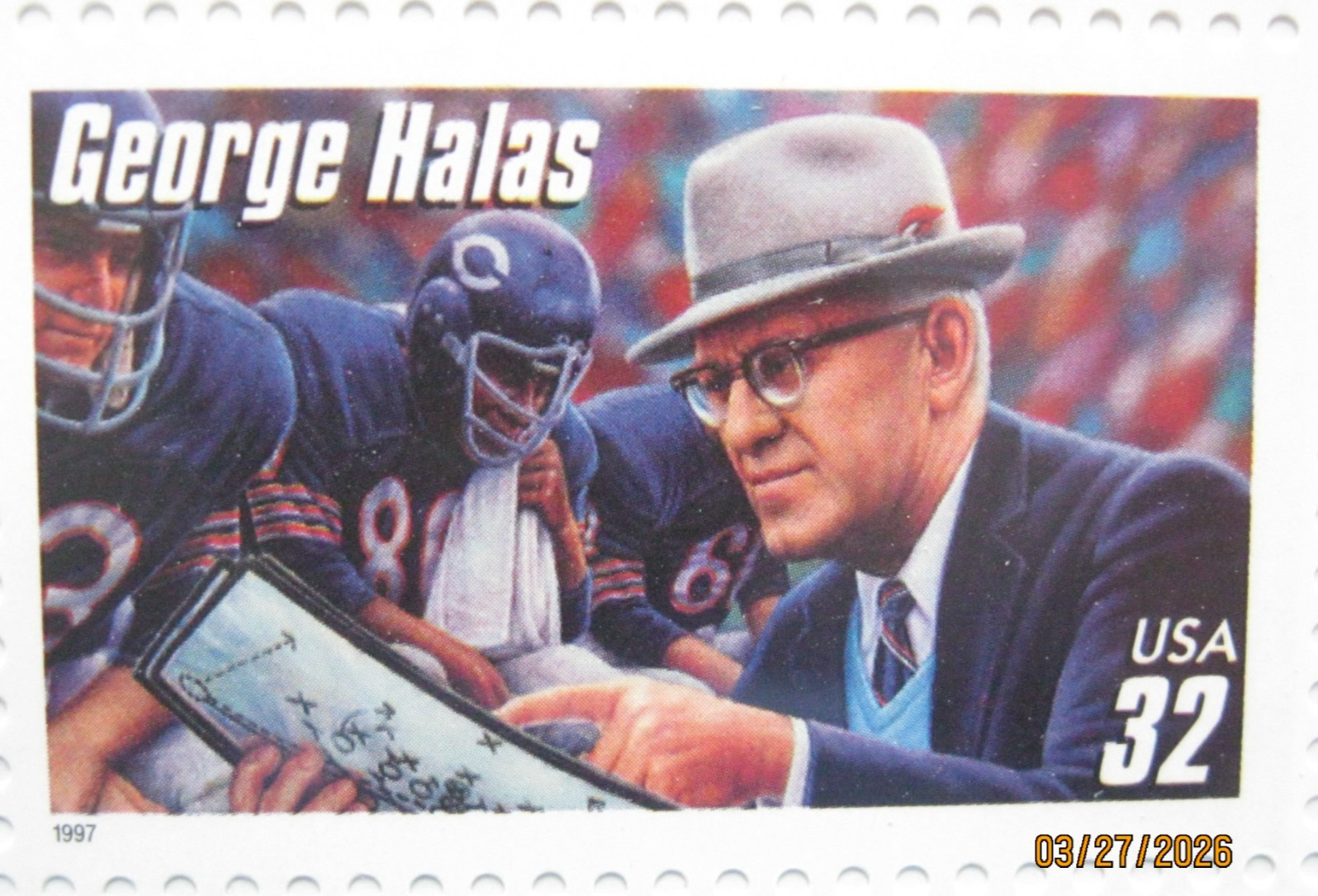 1996 LEGENDARY FOOTBALL COACHES UNCUT USPS PRESENTATION BLOCK OF 20 STAMPS