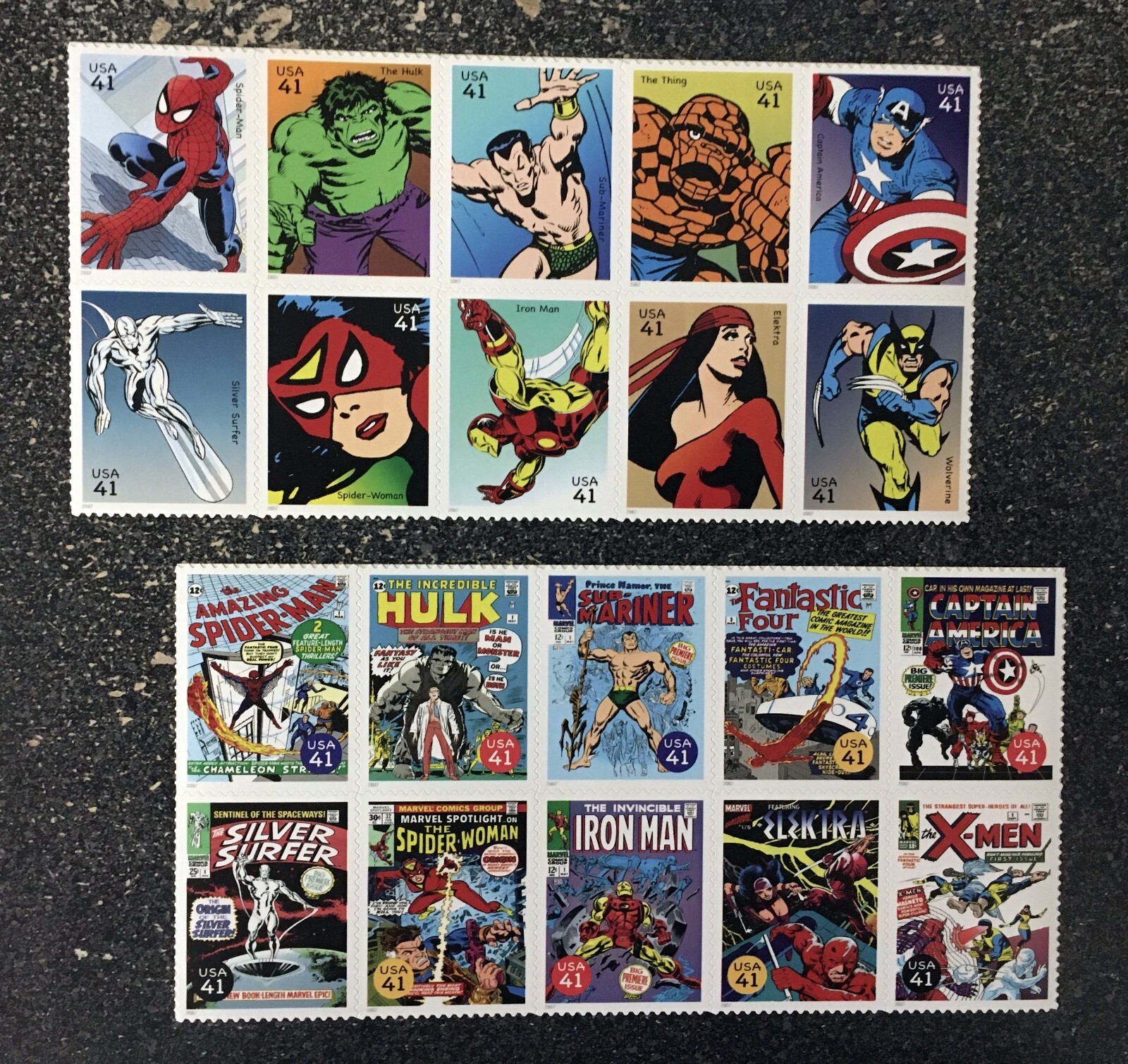 2007USA #4159 41c Super Heroes – Two Blocks of 10 (20) From Sheet Mint comics