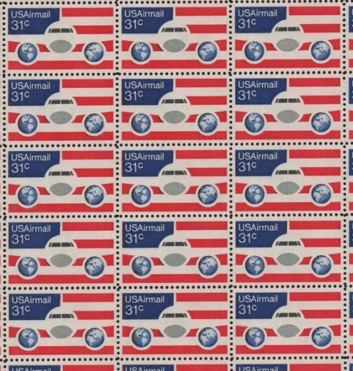 United States 31¢ Plane Globe Flag Air Mail Postage Stamp #C90 Mint Pack of 100
