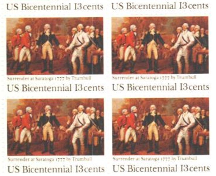 SURRENDER AT SARATOGA—Block of 4 Collectible Unused 1977 Stamps–FREE SHIPPING