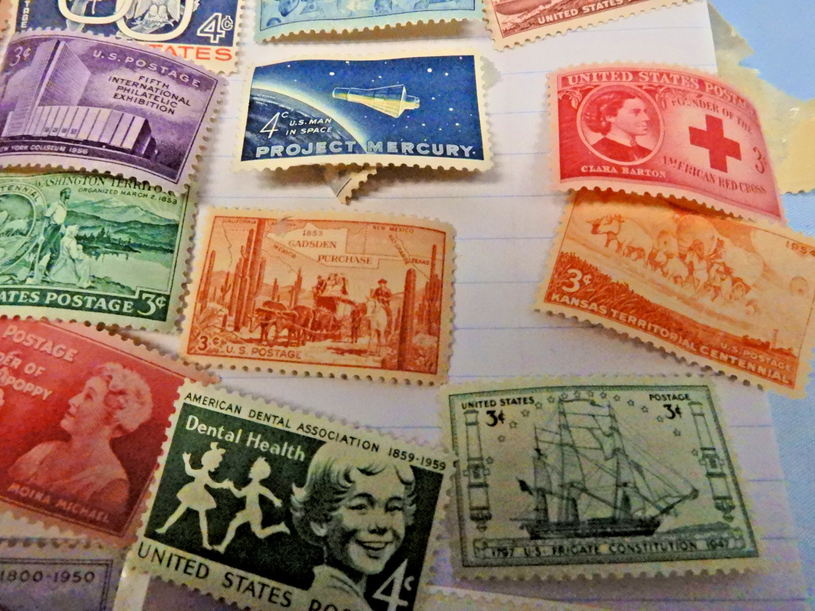 Mixed of 49 unuseable Multiples, Strips & Singles of US Postage Stamps USA