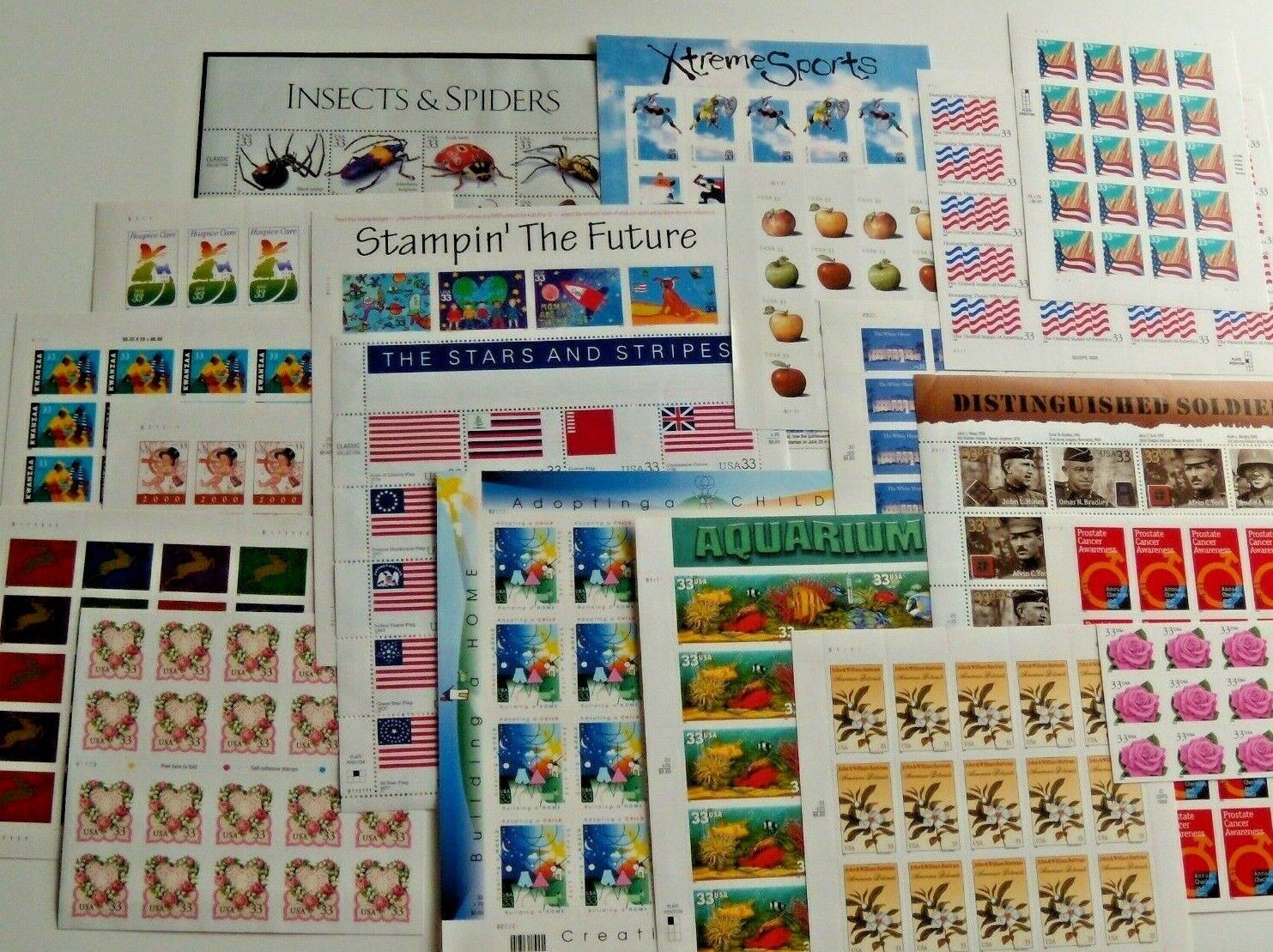 Four (4) Sheets x 20 = 80 Assorted of Mixed Designs of 33¢ US Postage Stamps USA
