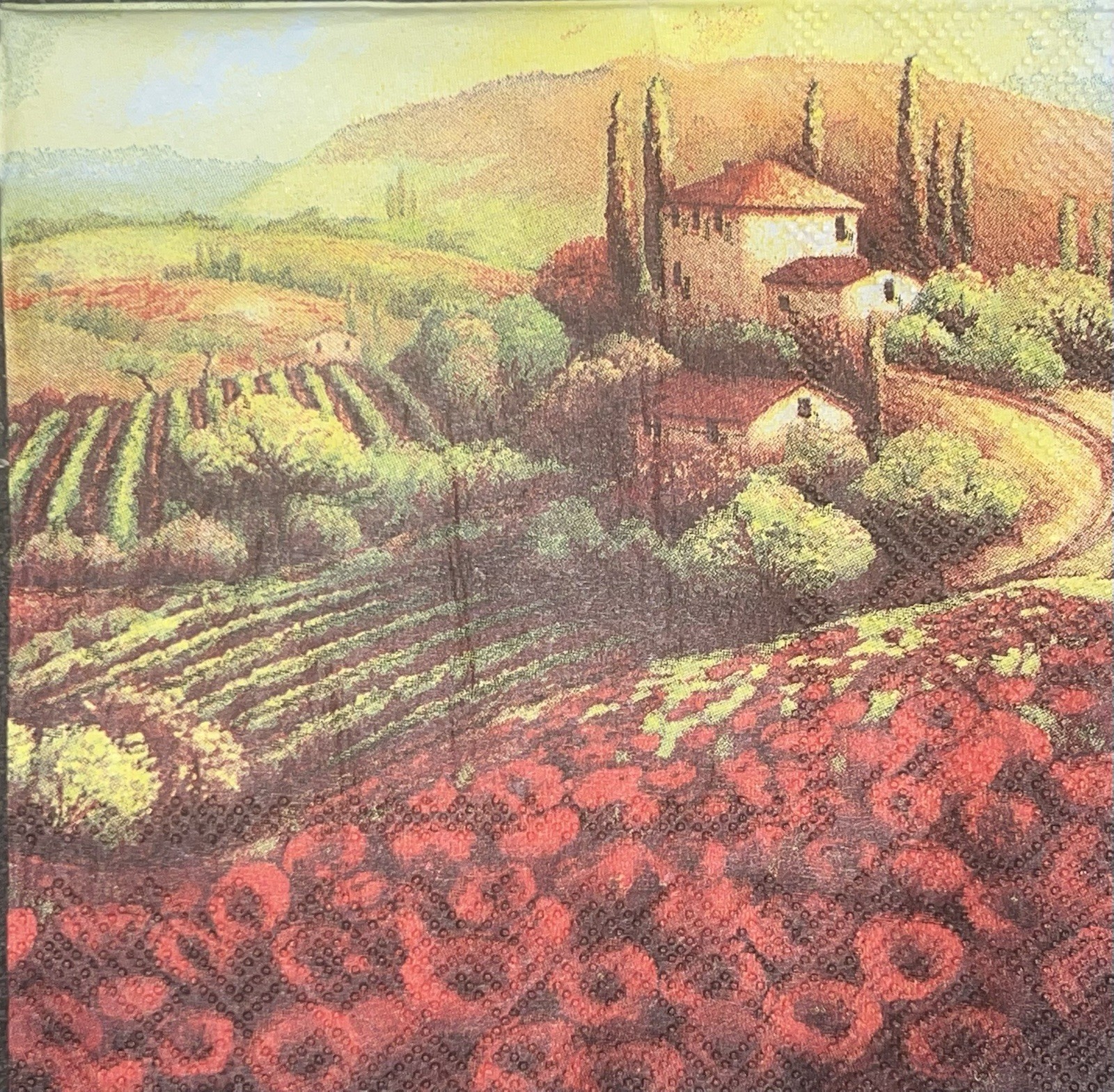 TWO Individual Decoupage Craft napkins Beverage Red Tuscany Italian Farmhouse 5”
