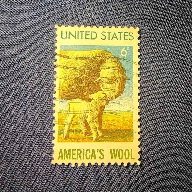 United States 6c “America’s Wool” Used Postage Stamp Single Yellow Green Blue