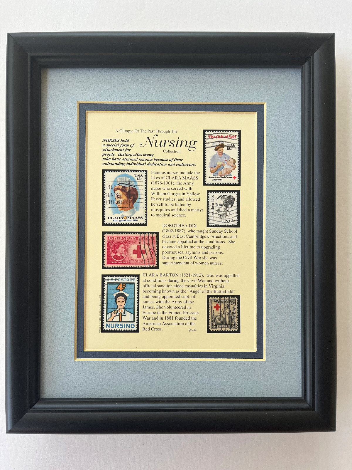 Nursing Stamp Art Framed/Matted – Clara Barton, Dorothea Dix etc.