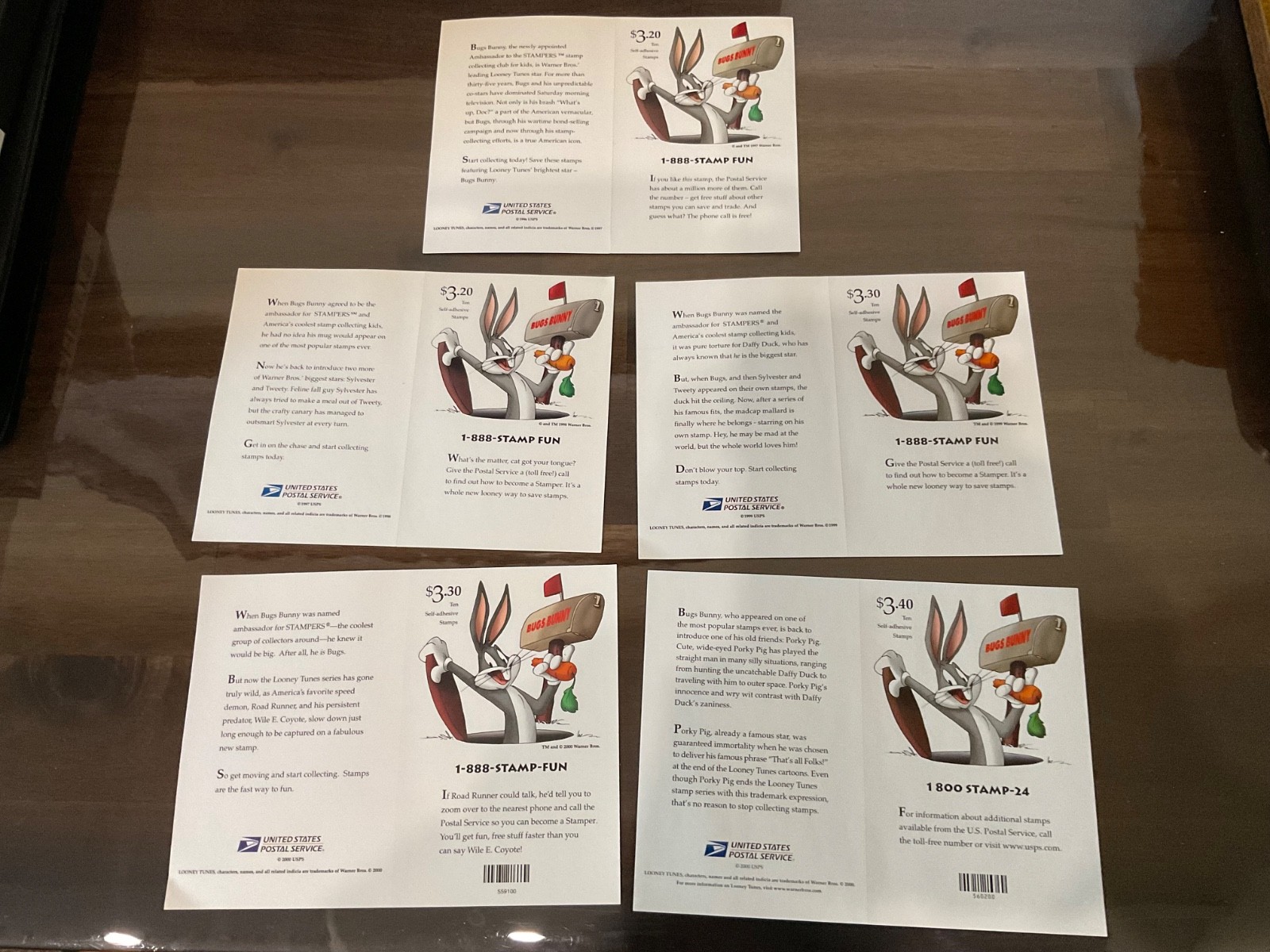 Five Booklets x 10 = 50 of LOONEY TUNES Bugs Bunny Complete Set US Postage Stamp
