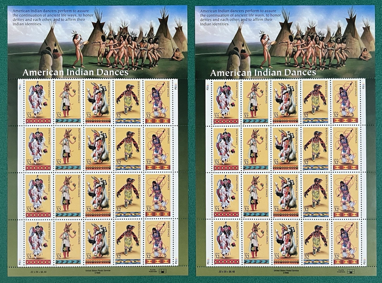 1997 Dinosaur, Indian Dancer, Marilyn Monroe, POW 32 Cent Face, 95 Stamps Total