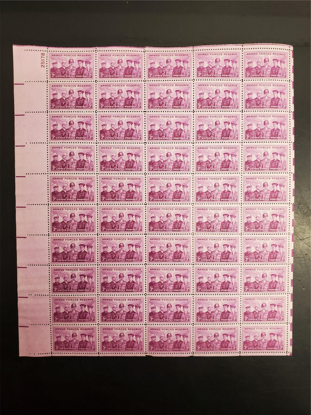 Vtg ’55 Armed Forces Reserve 3 Cent USPS Postage Stamp Sheet 50 Stamps Mint NH