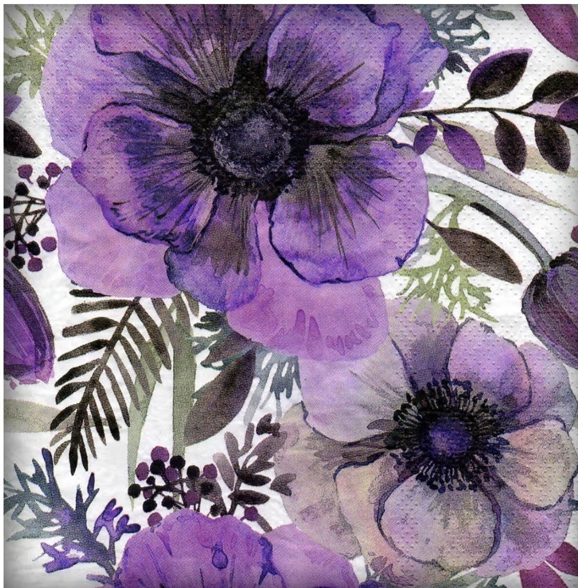 Three LUNCHEON Decoupage Craft Napkin Watercolor Purple Flowers/Floral 6.5”