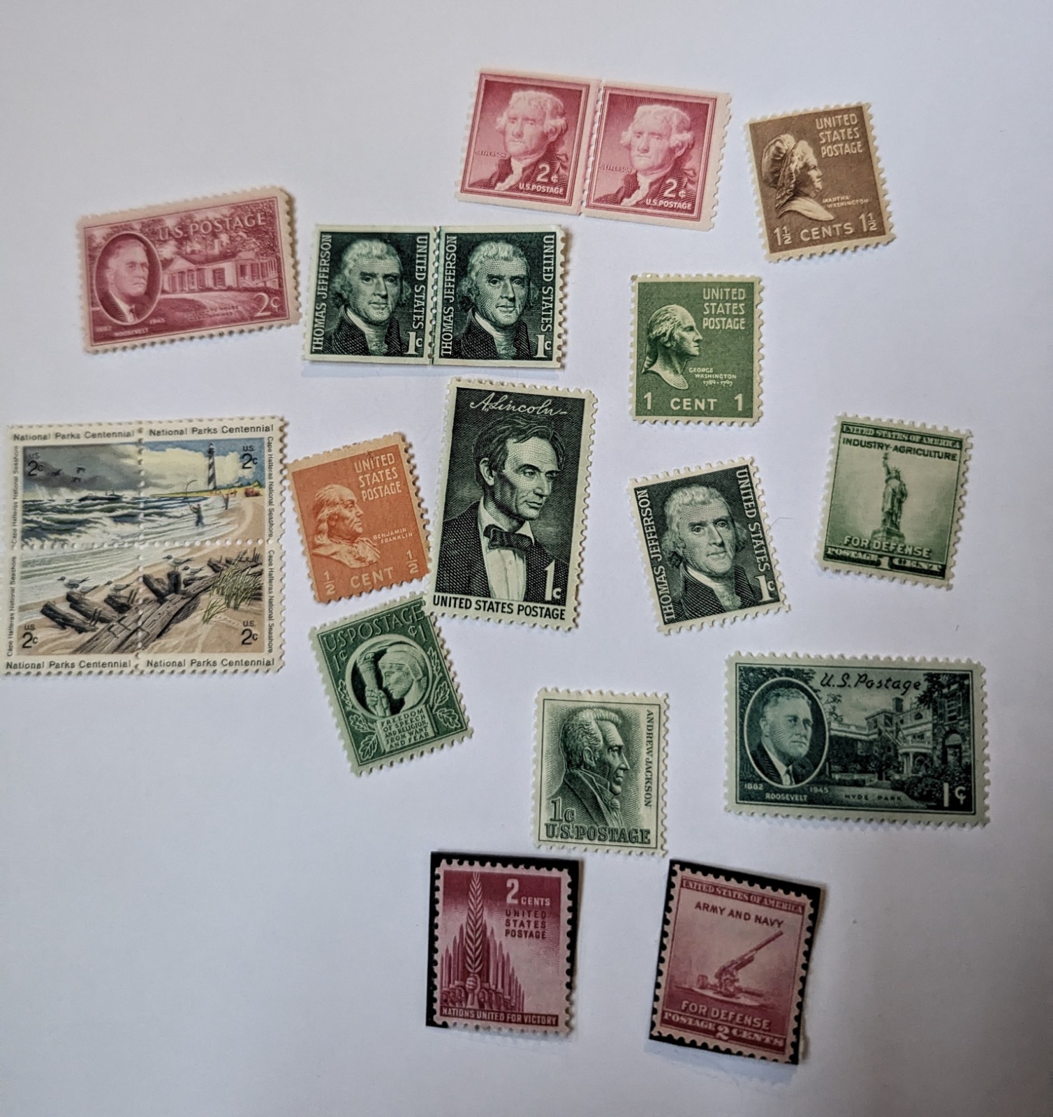 Lot Of 20 1/2 Cent, 1 Cent, 1 1/2 Cent, And 2 Cent Stamps In Mint, Unhinged Cond