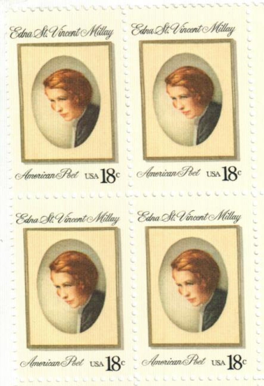 MILLAY, EDNA ST VINCENT-Poet-Block of 4 Collectible Unused 1981 Stamps-FREE SHIP