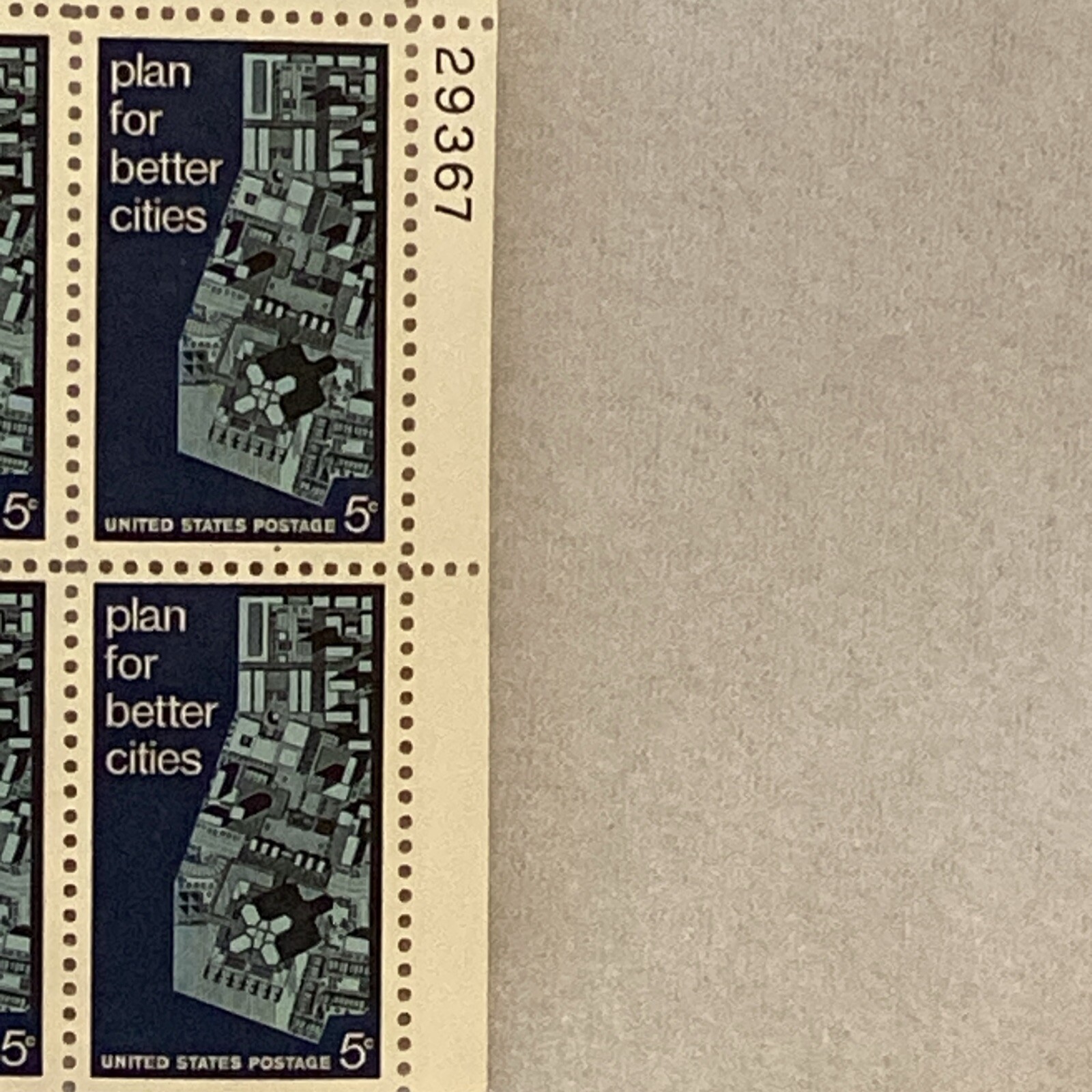 US SCOTT 1333 4 STAMP PLATE BLOCK PLAN FOR BETTER CITIES STAMPS 5¢ MNH