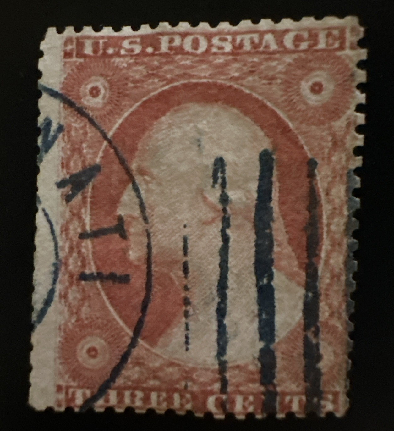 U.S. 1857 3c Washington -Scott #25A With Three Margins -Cv $2000