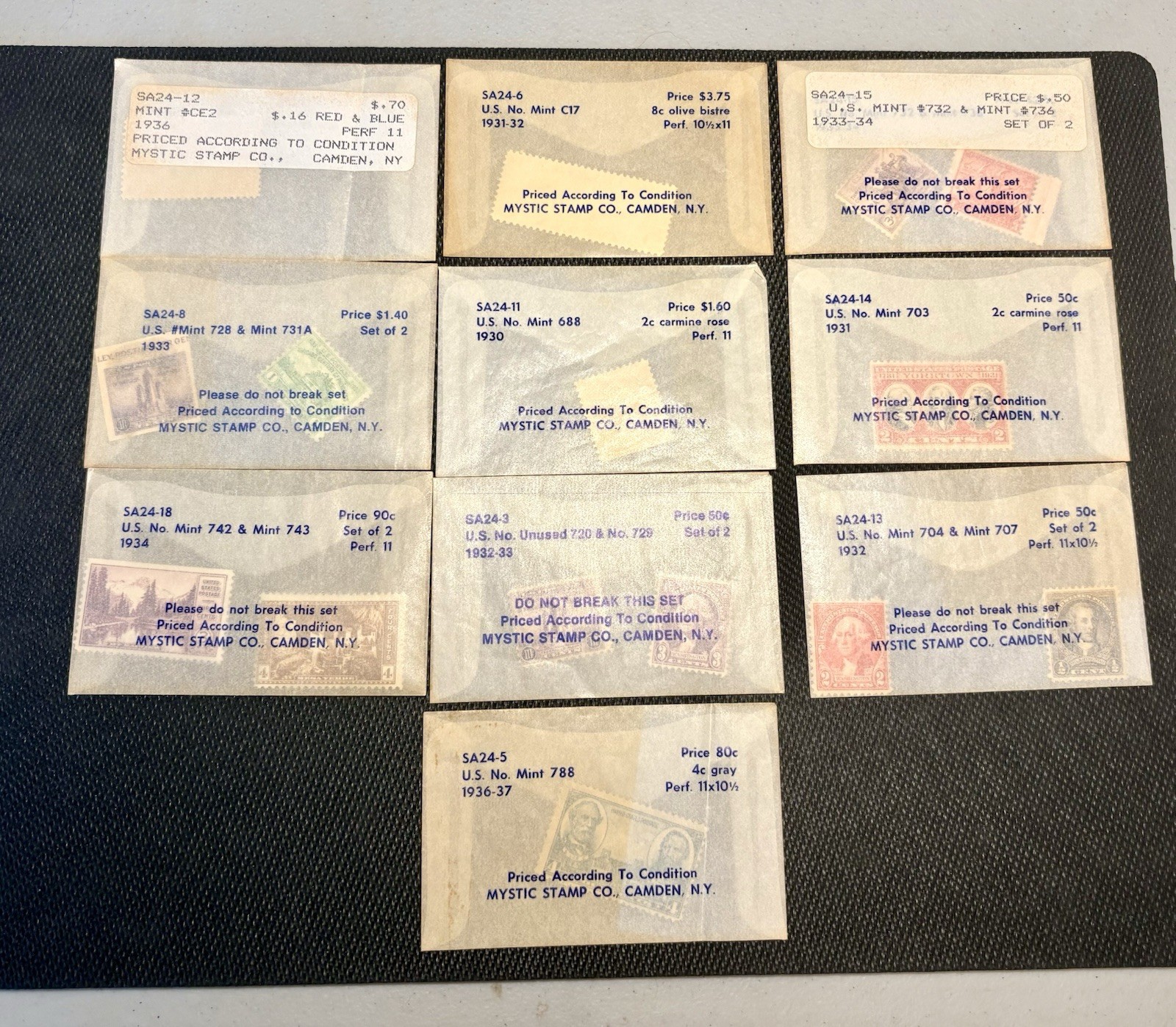 Vintage 1930s U.S. Mint Stamp Lot With Mystic Sleeves( See Picture )