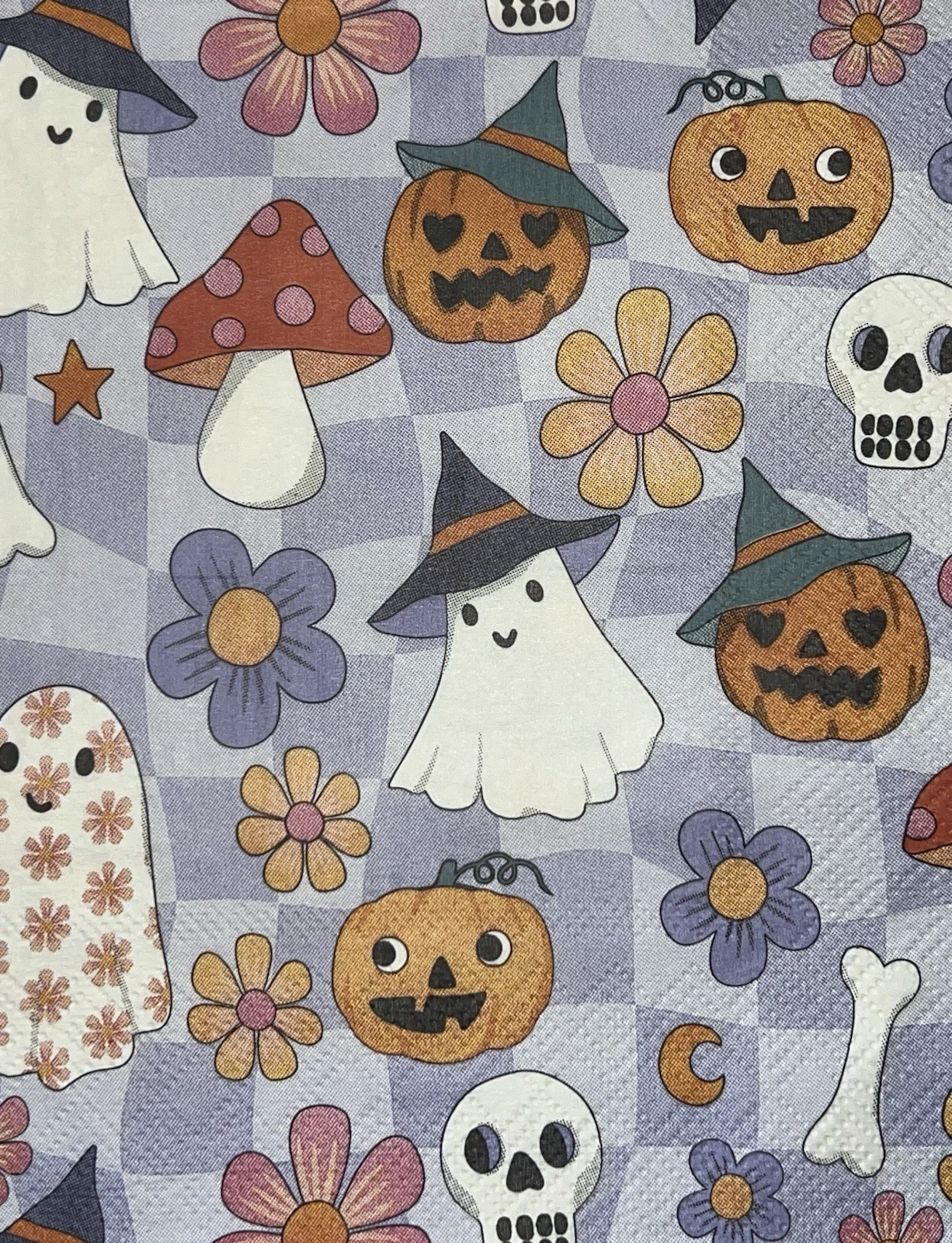 TWO Individual Lunch Napkins Decoupage Halloween Pumpkins Ghosts Fall- Flowers