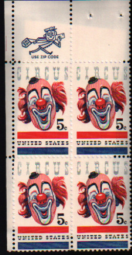 1966 5c American Circus Block of Four Scott #1309 ST094
