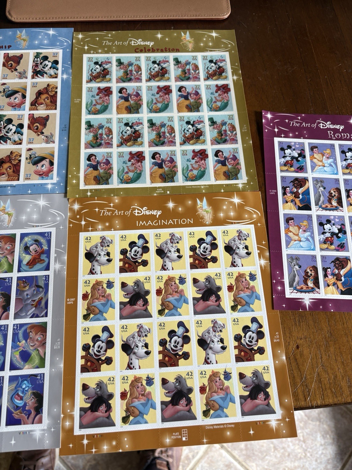 THE ART OF DISNEY Complete Set of 5 Differnt Full Sheets of 20 US Stamps 2004-08