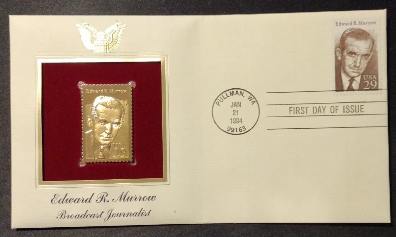 Edward R. Murrow FIRST DAY ISSUE 29 CENT STAMP GOLD Broadcast Journalist WA