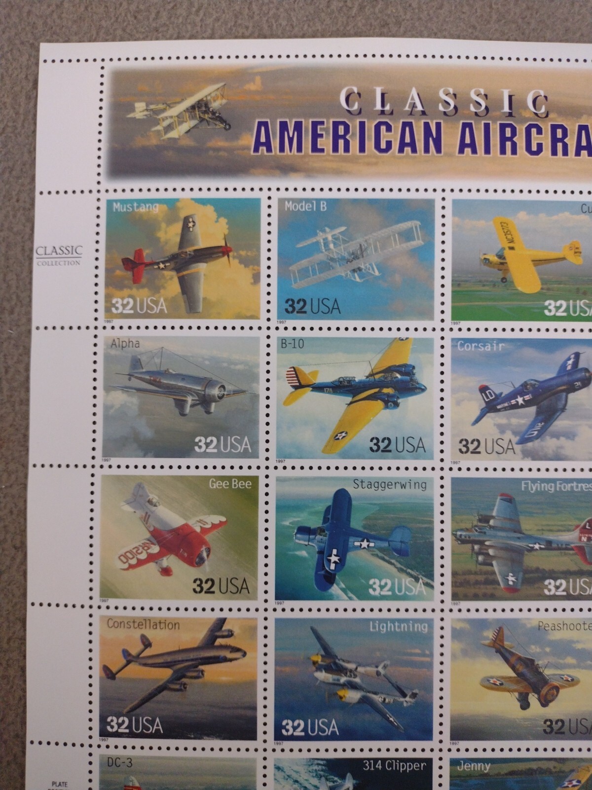 US SCOTT 3142 PANE OF 20 CLASSIC AMERICAN AIRCRAFT STAMPS 32 CENT NH
