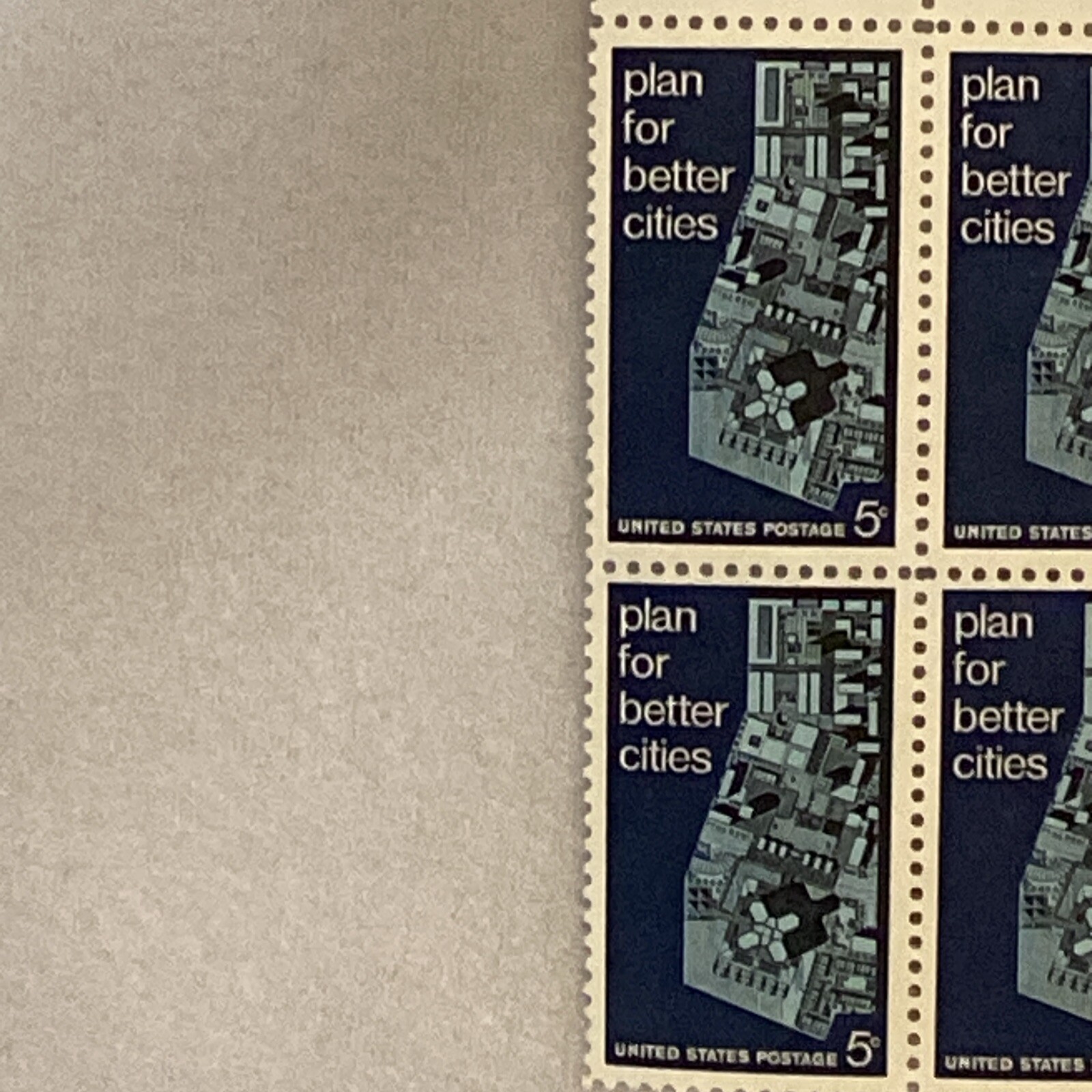 US SCOTT 1333 4 STAMP PLATE BLOCK PLAN FOR BETTER CITIES STAMPS 5¢ MNH