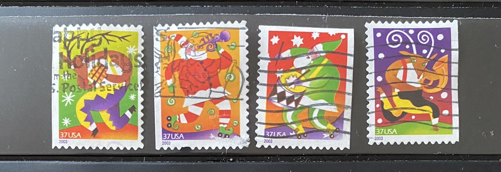 US stamps 37c holiday music makers 2003 #3825-28 Set of 4, off paper booklet