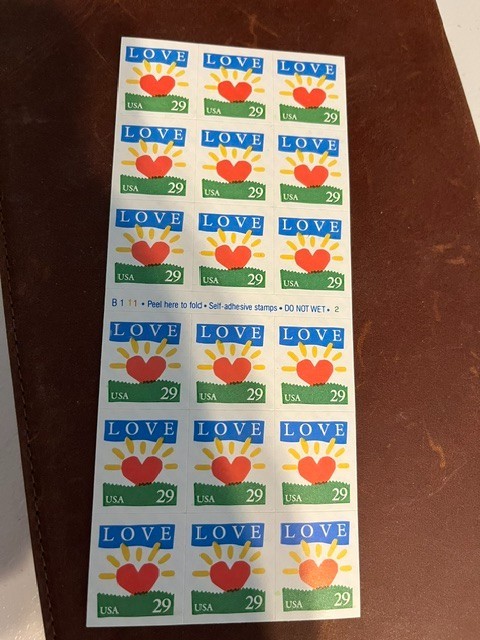 Scott #2813a. 29c Love Sunrise booklet of 18 self-adhesive stamps. Free shipping