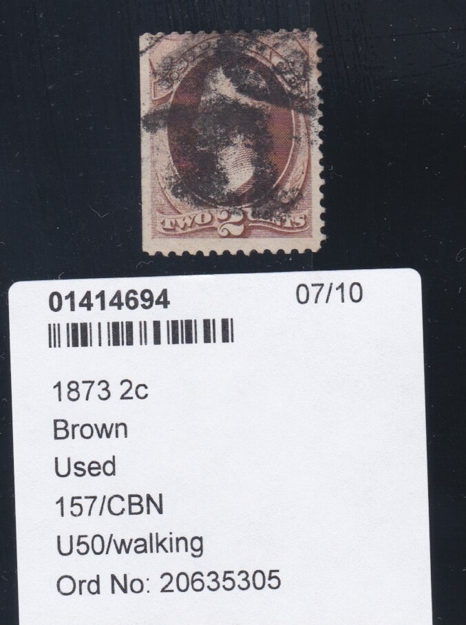 Walking Man ~~ 157 2c Brown ~~ 1873 with Cert