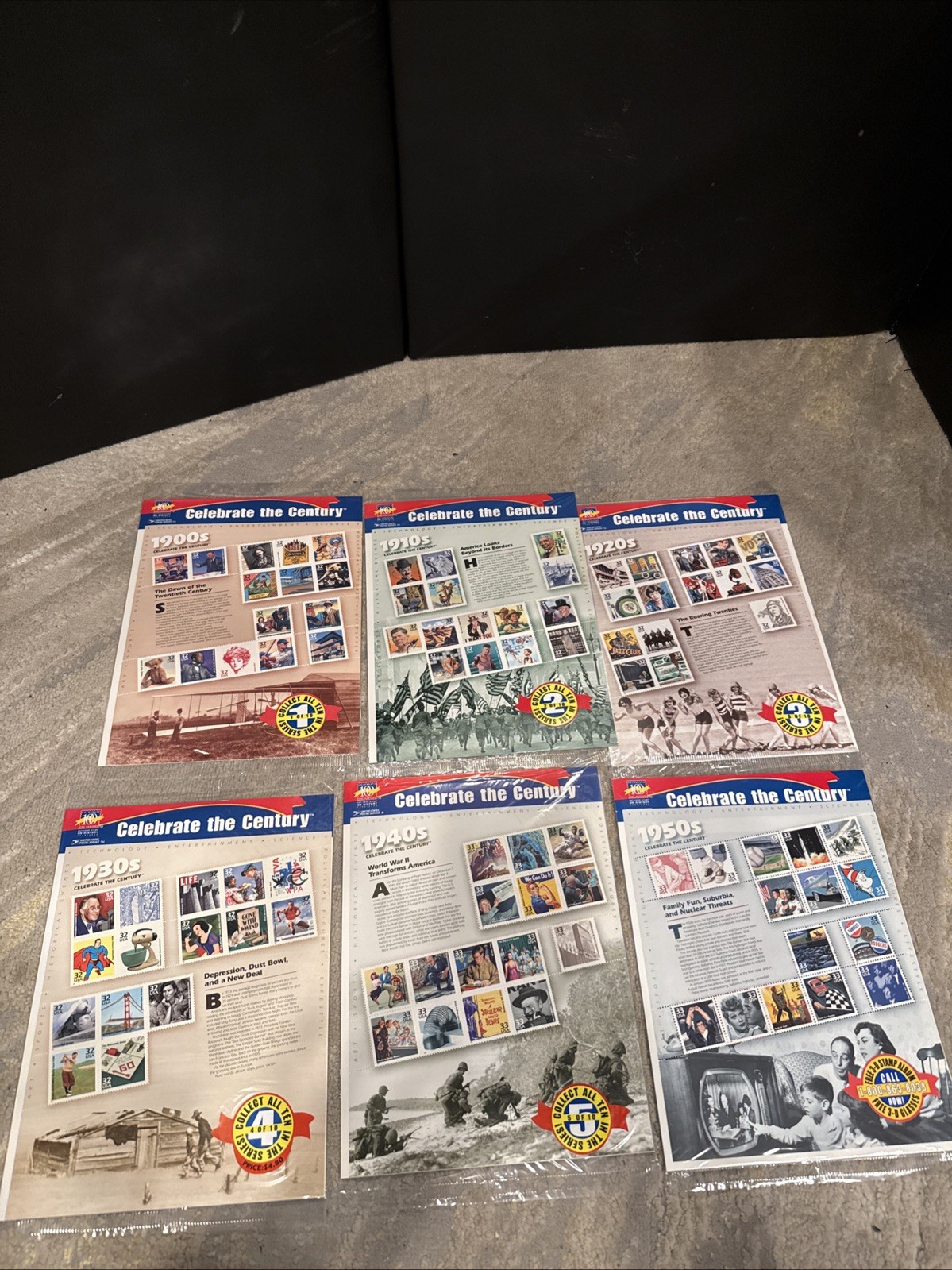 CELEBRATE THE CENTURY 1900 To 1950s . Total 6 Sheet USPS Stamps All Sealed