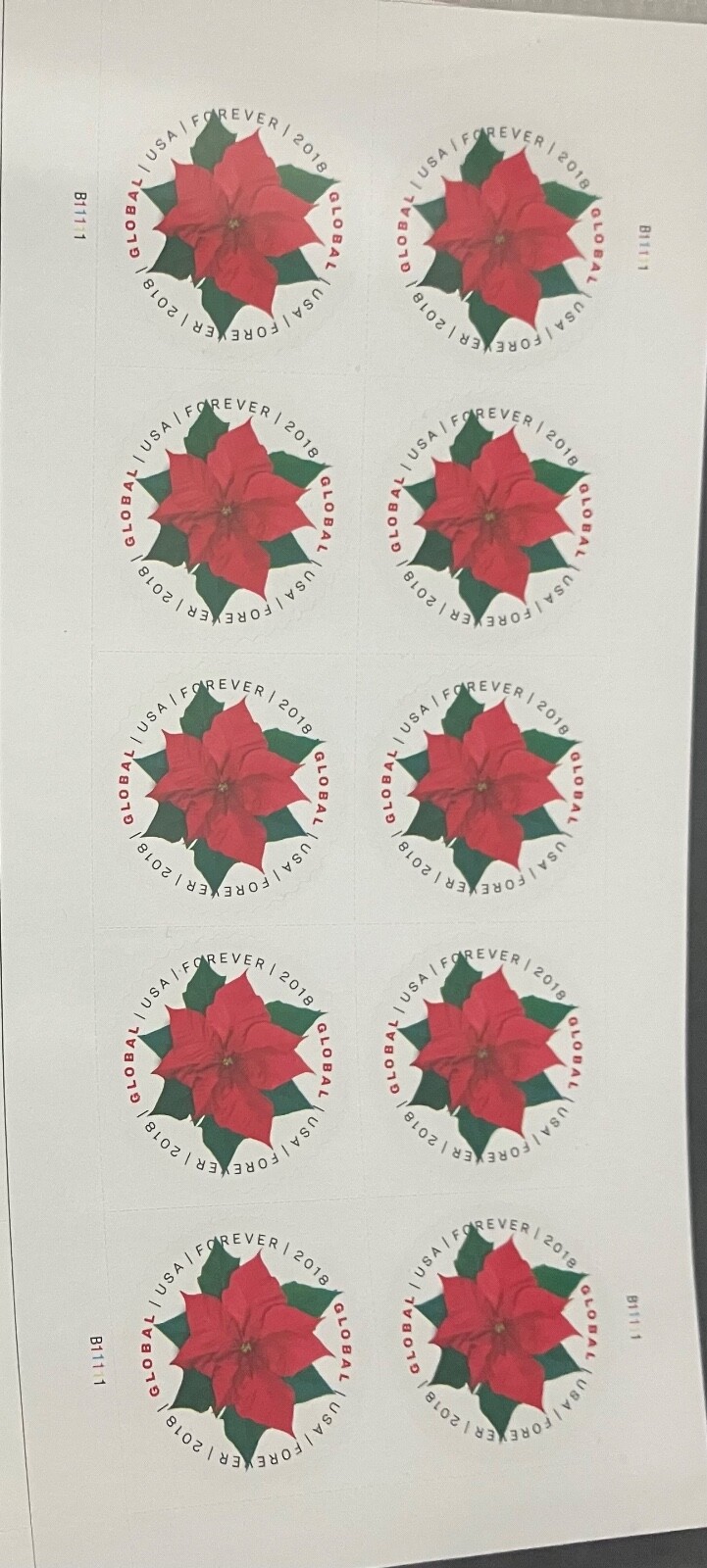 2018 GLOBAL POINSETTIA 10 count USA Forever stamps-NEVER USED