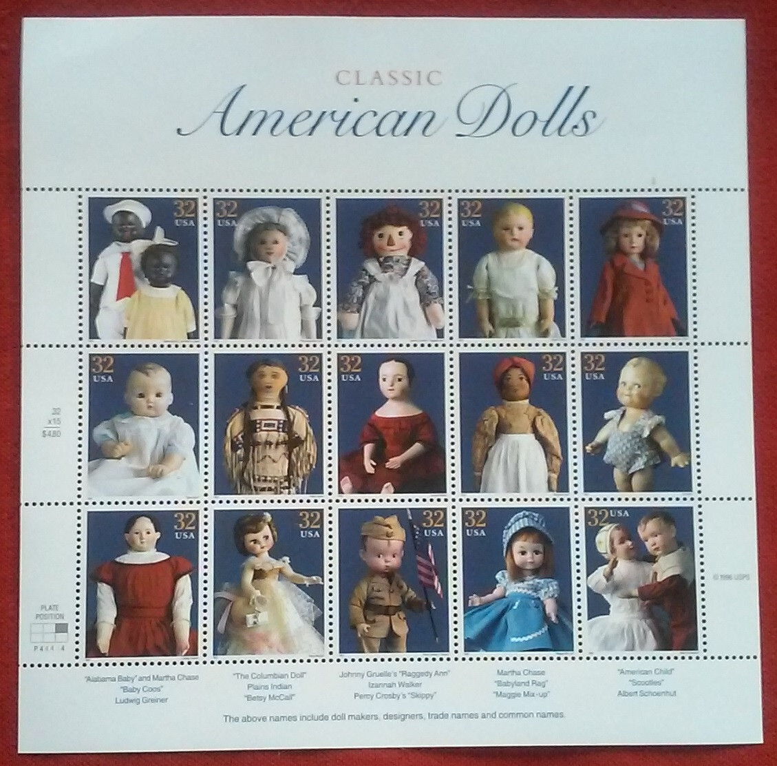 Five Souvenir Sheets x 15 = 75 CLASSIC AMERICAN DOLLS 32¢ US USA Stamps Sc# 3151