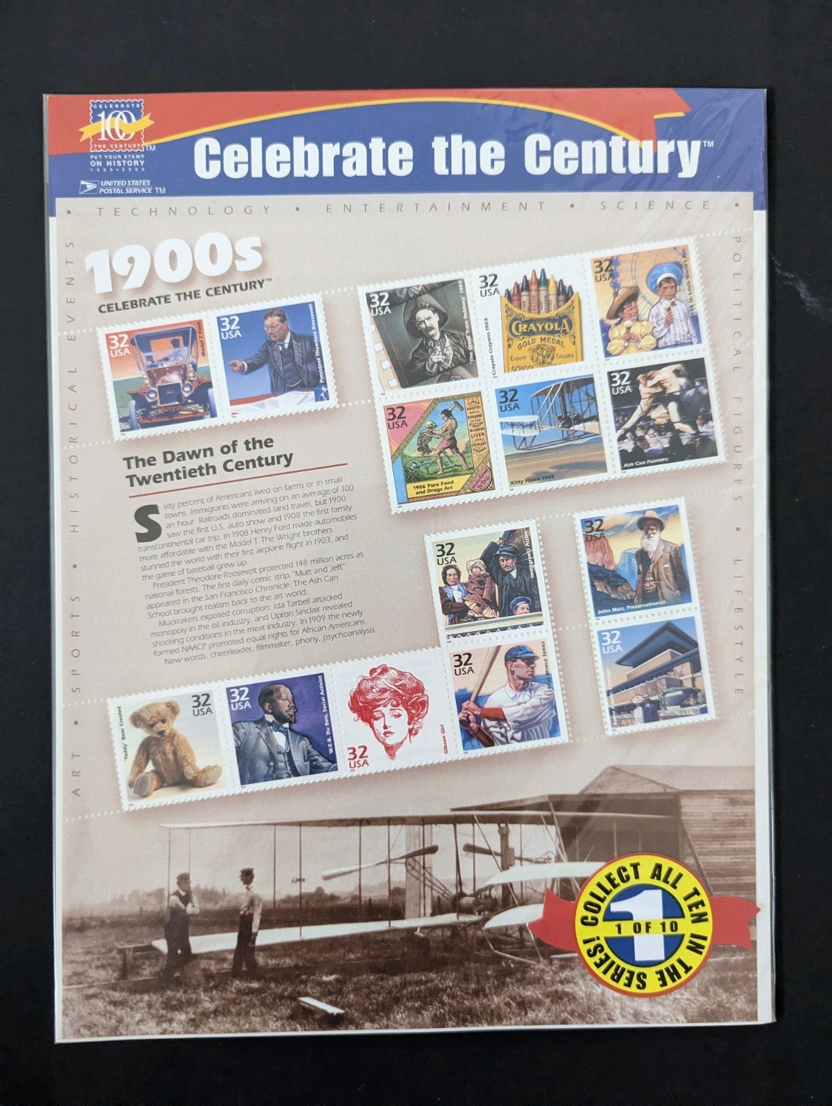 New Unopened CELEBRATE THE CENTURY 1900-1990 Complete 10 Sheet Set US Stamps USA