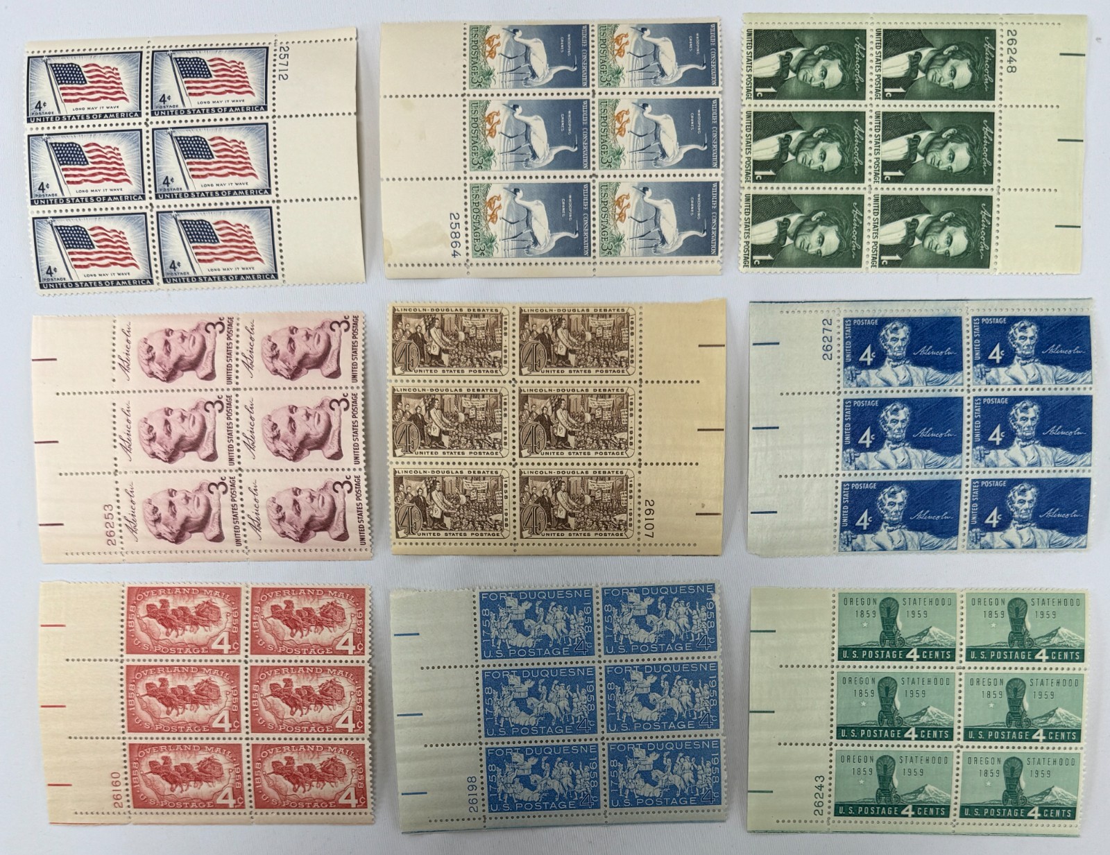 Vintage stamps US Plate Blocks 1958-1959 MNH Commemorative and Definitive Stamps