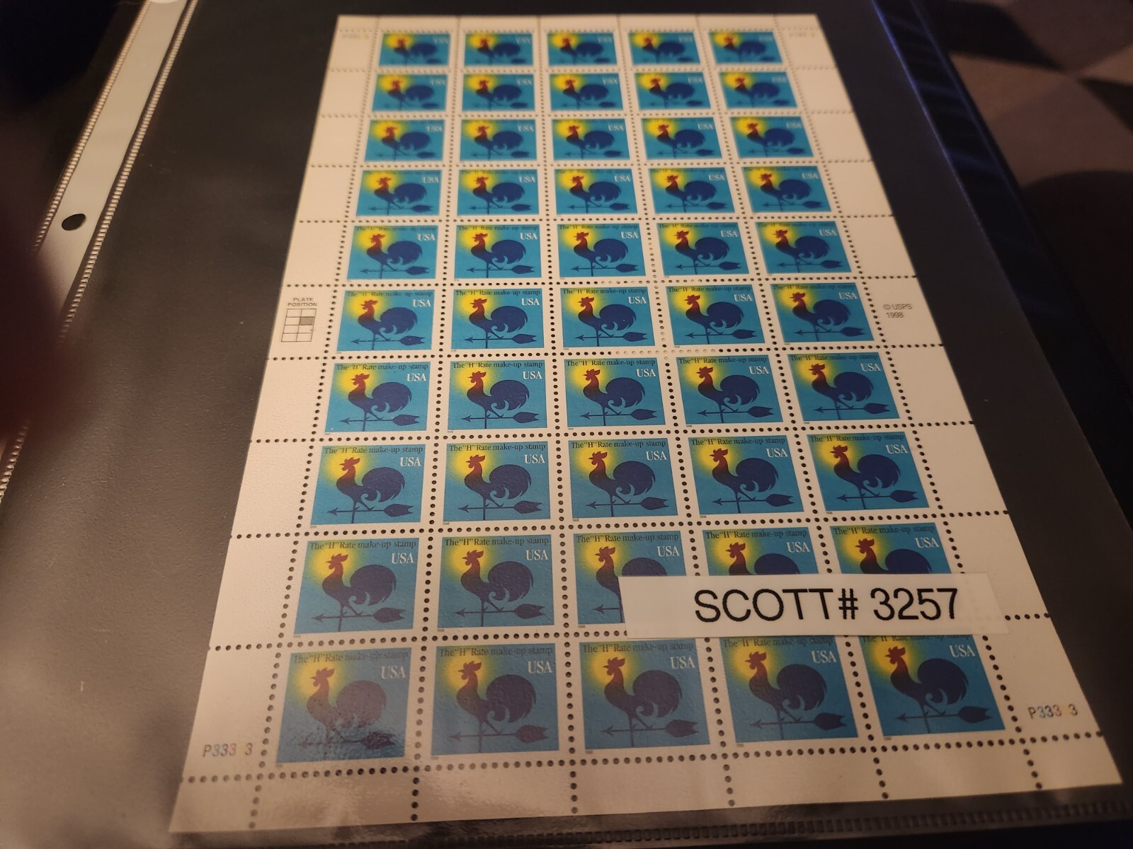 US SCOTT 3257 PANE OF 50 H RATE MAKE UP STAMPS 1 CENT FACE MNH