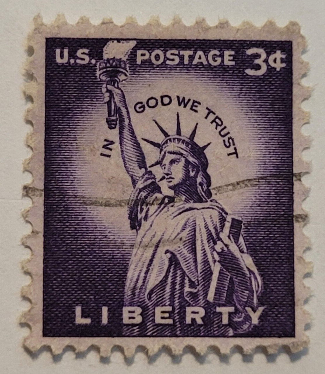 U.S. Postage ~ Statue of Liberty ~ Cancelled/Posted ~ 3¢ Purple Stamp – X16