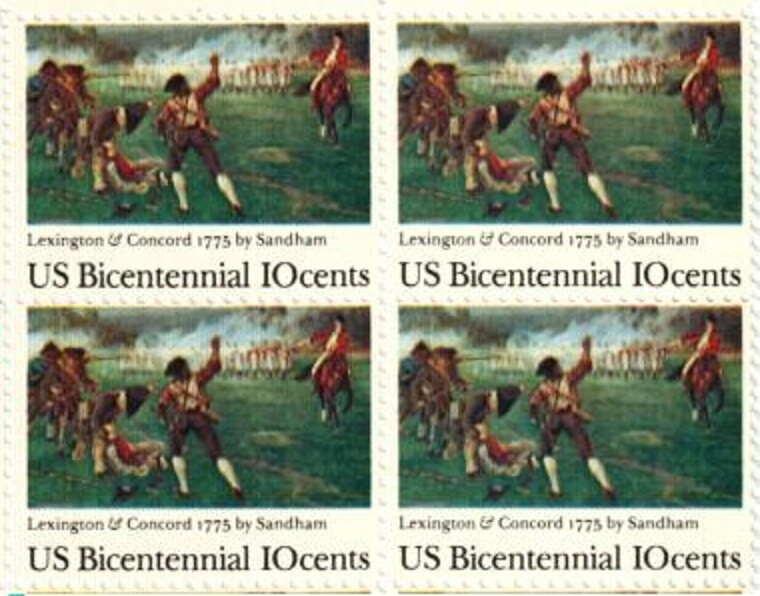 BATTLE OF LEXINGTON & CONCORD-Block of 4 Collectible 1975 Stamps-FREE SHIP