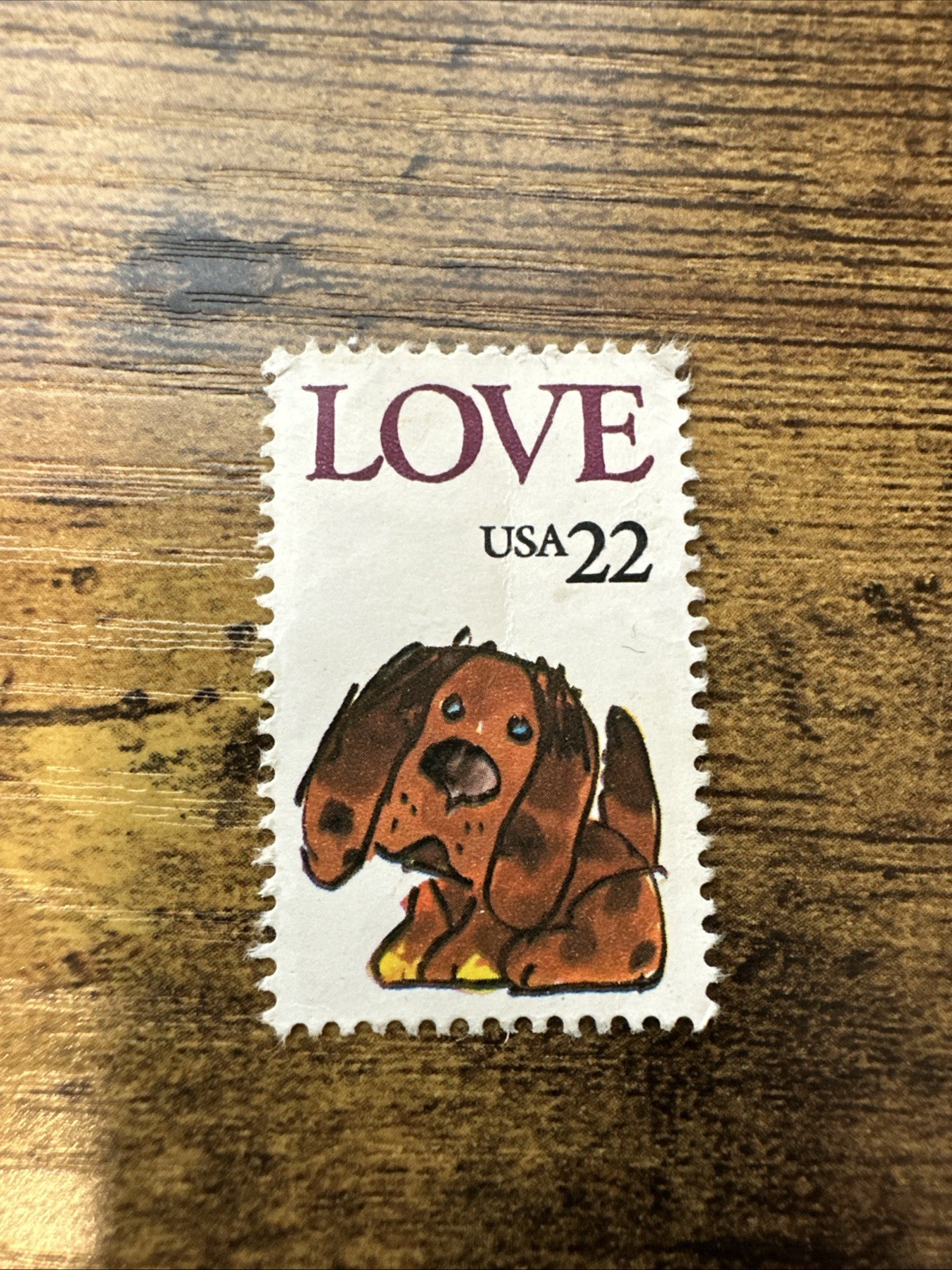 1 Single Vintage Wide Swap Playing Card Cute Puppy 1985 USPS LOVE Stamp 22 Cents