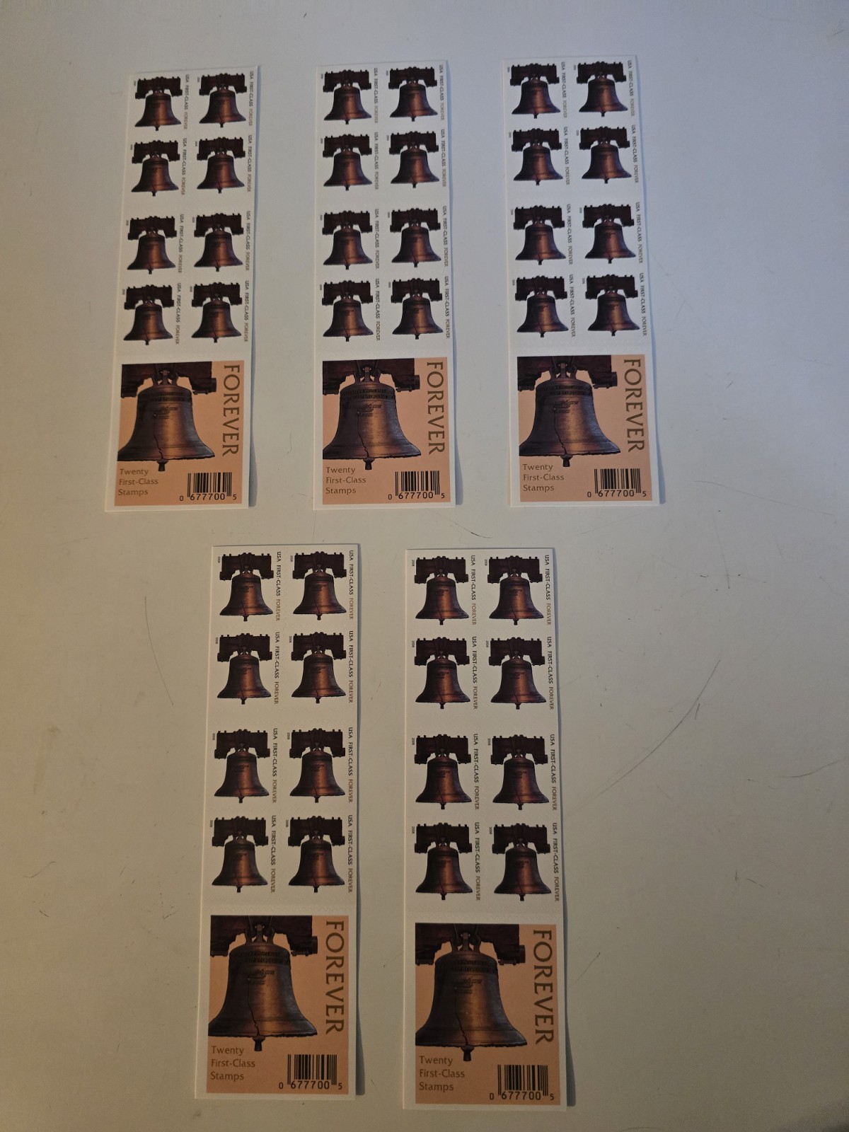 LIBERTY BELL (#4126b) FOREVER Stamps 2008 – Lot Of 5 Booklets 20 US Stamps (MNH)